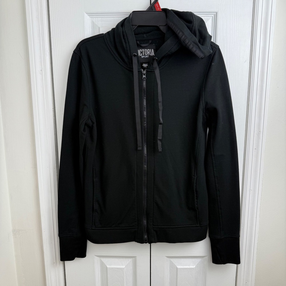 Victoria Sport Black Full Zip Hoodie Thumbholes Pockets Women S‎ Spellout